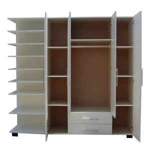 4 Door Wardrobe with Drawers and Shoe Rack open