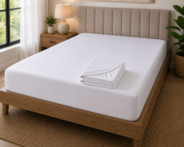 Summer Polycotton Fitted Sheet – Double – White